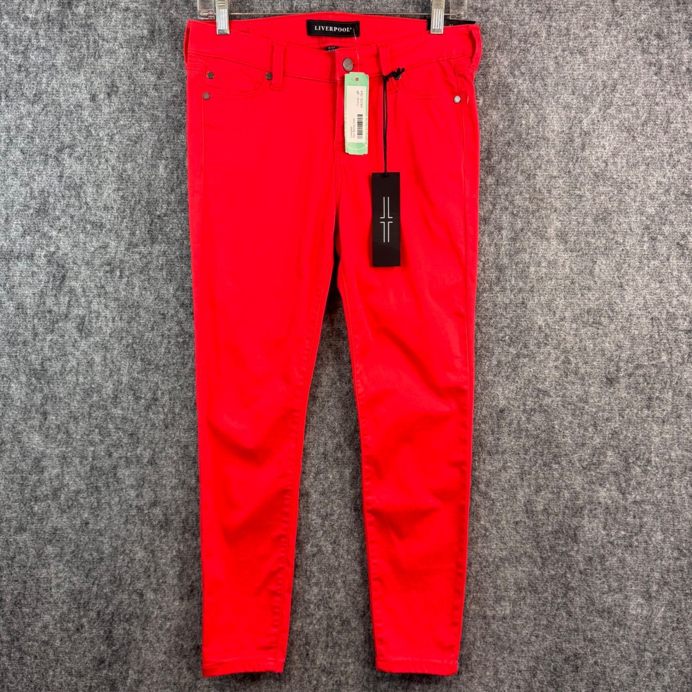Liverpool Abe Skinny Jeans Hibiscus Red Petite 2P 26 Slim Fit LP2005A6 NEW